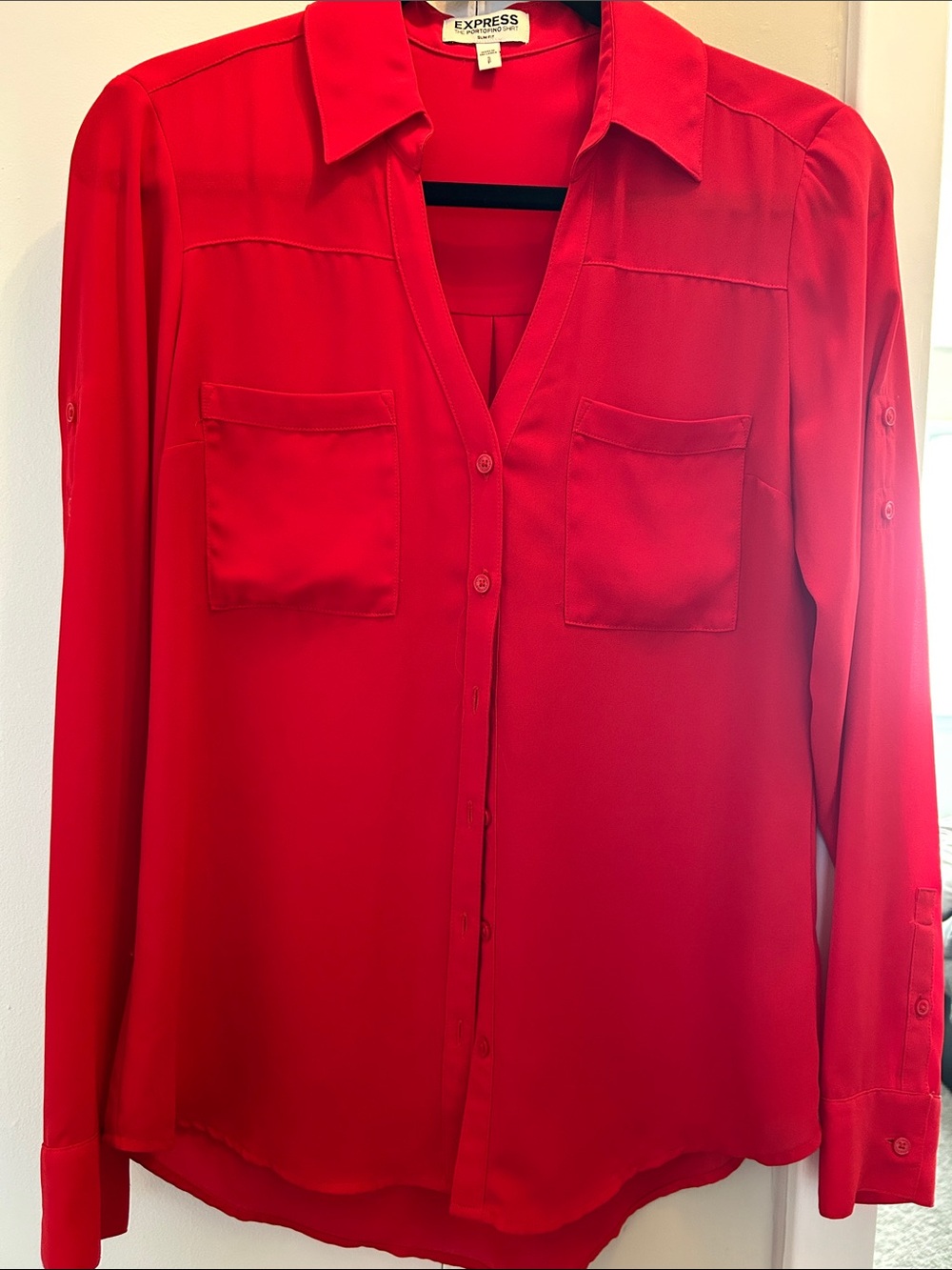 Express Women's Red Button-Down Blouse/Like New/Slim Fit Blouse